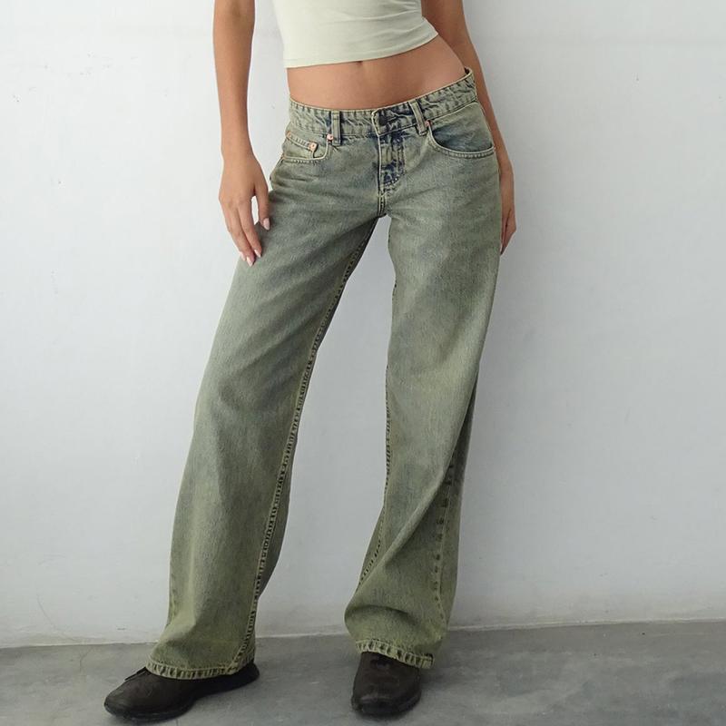 Women Y2k Low Rise Baggy Jeans Loose Fit Boyfriend Straight Wide Leg Jeans Trendy Stretch Long Denim Pants